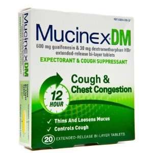  Mucinex  DM, Expectorant/Cough Suppressant, 600mg/30mg, 20 
