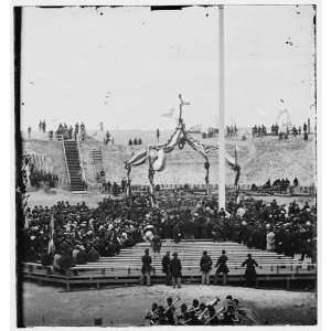   Crowd inside Fort Sumter awaiting the flag raising