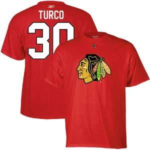   Blackhawks #30 Marty Turco Red Net Number T shirt