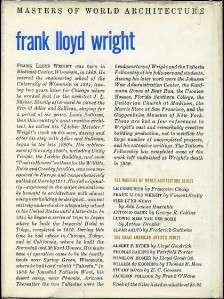 FRANK LLOYD WRIGHT Masters of World Architecture 1960  
