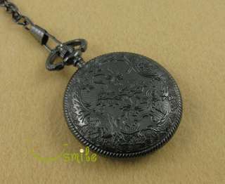 Antique Hollow Flower Men Stainless Steel Quartz Necklace Pocket Watch 