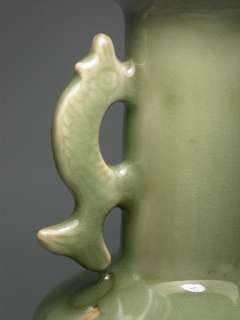 Chinese 15thC Ming Dy Longquan Ware Celadon Fish Eared Vase  