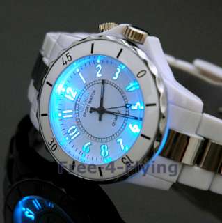   LED Backlight Lady Men Sport Alloy Strip+Acrylic Band Watch  