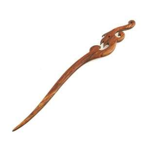   Handmade Mahogany Rosewood Carved Hair Stick Dragon 7 inches Beauty