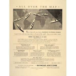  1937 Ad Raymond Whitcomb Cruises Ships Travel World Map 
