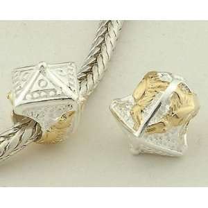 925 Sterling Silver with 14k Gold European Style Vermeil Hall Shaped 