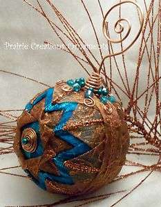   Ornament Folded Ribbon Copper and Turquoise Christmas Ornament  
