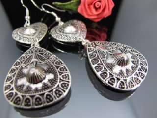 Miao Tibet Silver Heart Shape Dangle Earrings T292  