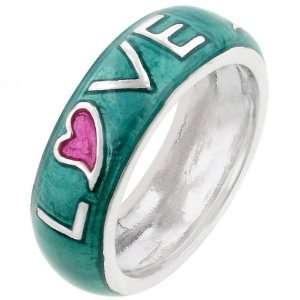  14k White Gold Plated Aqua Hearts and Love Ring Size 9 