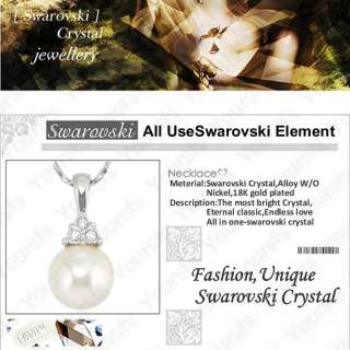 18K GP Pearl Necklace Used Swarovski Crystal Pendant  