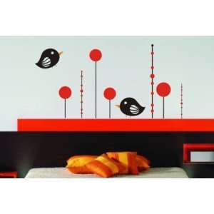 Birds and Red Flowers Decal Sticker Wall Modern Nice Nature Beautiful 