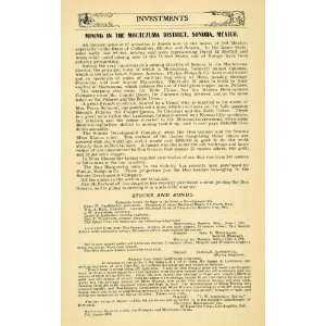  1901 Ad Mining Investing Moctezuma Sonora Mexico Stocks 