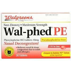   Wal Phed PE Nasal Decongestant Tablets, 36 ea 