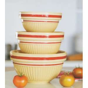  Over &Back Sturbridge Mixing Bowl Set  Yellow/Red Stripes 