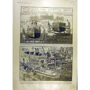 1916 Hospital Ships Battleship Repair War Ww1 Print