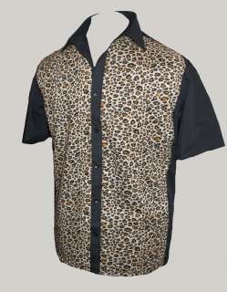 Men black leopard tattoo rockabilly 50s lounge diner shirt psychobilly 