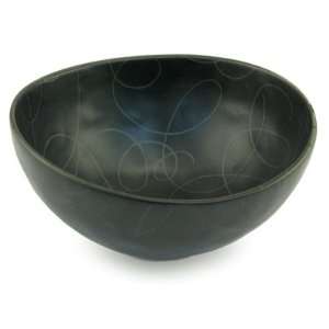 Ceramic Bowl   Black Matte Glaze w/ Scribble Design  