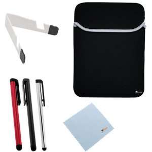 GTMax Black & Silver Neoprene Tablet Sleeve Cover Case + Portable Mini 