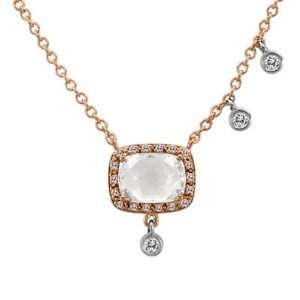 Meira T 14K Rose Gold Diamond & Square White Topaz Necklace Accented 