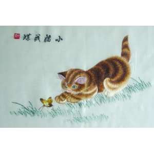  Chinese Hunan Silk Embroidery Cat Wall Hanging Everything 