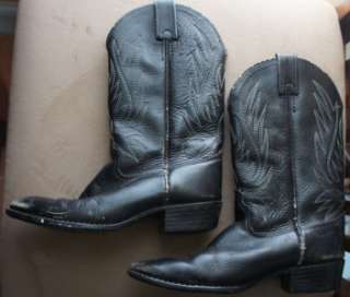   Cowboy Boots Stitched Black Leather Made in India for Display  