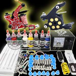 Starter Tattoo Kit 2 Guns Power 8 Inks Needles Supplies Set Equipment 