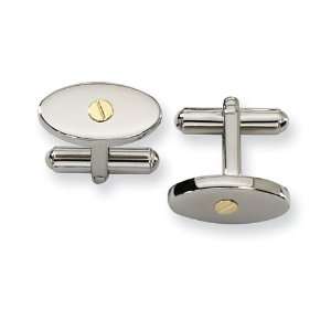  MenÕs 18k Yellow Gold Round Stainless Steel Cuff Links 