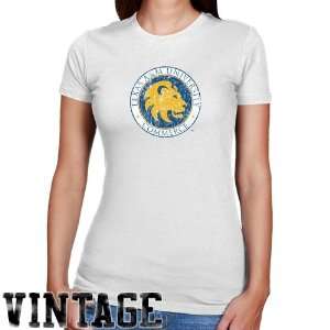 Texas A & M Commerce Lions Ladies White Distressed Logo Vintage Slim 