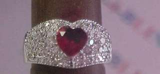 WHITE GOLD PLATED PREMIER CHIC RUBY HEART SHAPE PAVED CUBIC ZIRCONIA 