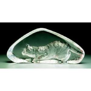   Cat Etched Crystal Sculpture by Mats Jonasson