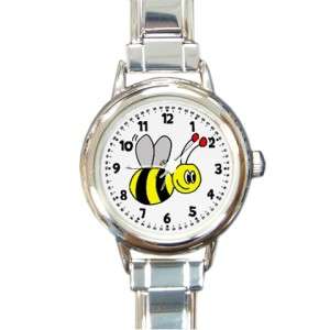 Bumble Bee Bees Fly Insect Round Italian Charm Watch  