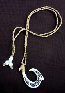   Hawaii Jewelry Tribal Fish Hook Bone Carved Necklace # 35056 5  