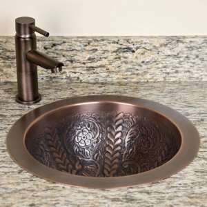  Intricate Flower Design Copper Sink   Antique Copper