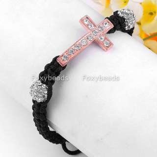 Color* Crystal Disco Christian Cross Pave Woven Macrame Bracelet 