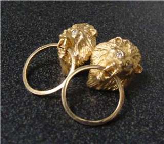 14k Gold Diamond Lion Head Door Knocker Earrings 8.2 Gr  