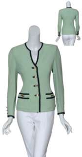 ST. JOHN COLLECTION Fashionable Mint Green Piqué Knit Jacket Cardigan 