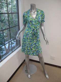 Lilly Pulitzer Blue/Green.White Printed Short Sleeve Mini Wrap Dress 6 