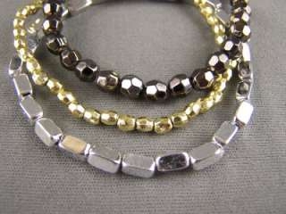 set of 9 gold silver pewter beaded stretch bracelets faceted beads NEW 