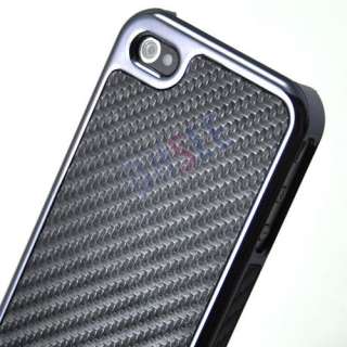   Carbon Fibre Chrome Leather Hard Back Case Cover For Apple iPhone 4 4S