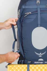 The pack includes Add Ons loops for attaching a smaller daypack.