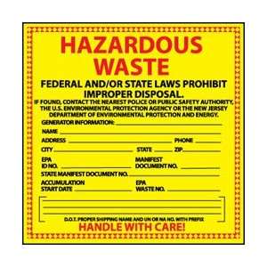 HW17  Labels, Hazardous Waste New Jersey, 6 X 6, Pressure Sensitive 
