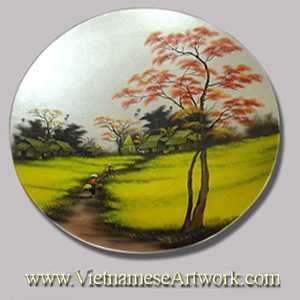  Lacquer Paintings on Plates   Village3   PL19