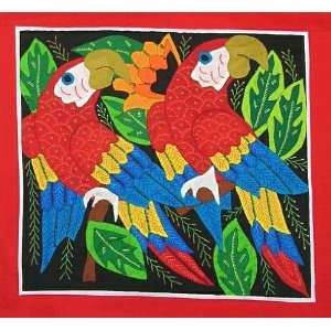  Pair of Scarlet Macaws Kuna Mola