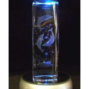  Laser Etched Crystal Dolphins 6 Inches Tall
