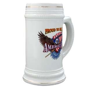 Stein (Glass Drink Mug Cup) Proud To Be An American Bald Eagle and US 