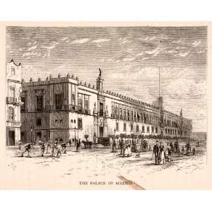  1875 Woodcut National Palace Mexico City Plaza 