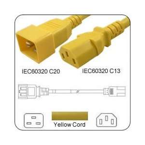   IEC 60320 C20 Plug to C13 Connector 15 Feet 15a/250v 14/3 SJT Yellow
