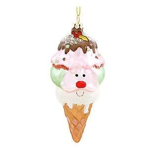  Ice Cream Cone with Santa Face Ornament
