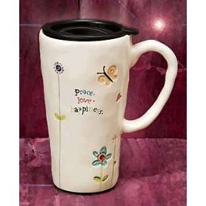  Peace Love and Happiness Jeweled Ceramic Travel Mug 