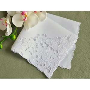   White Floral Cutwork Lace Dinner Napkins 